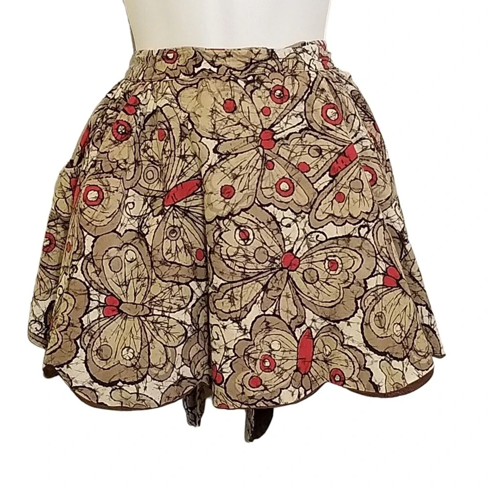 Vintage 50s Reversible Half Apron Butterfly Brown Red